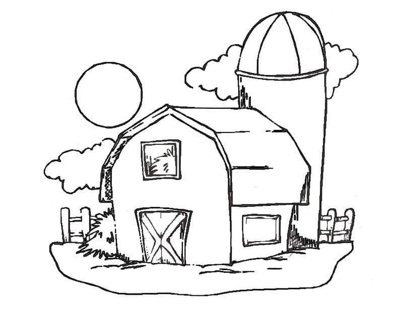 Desenho de Celeiro Simples para Imprimir Lápis de Cor e Pintar