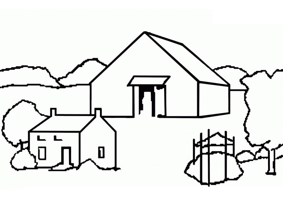 Desenho Fazenda com Celeiro para Colorir e Pintar