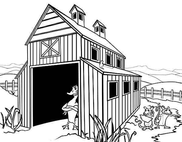 Desenho o Celeiro para Colorir e Pintar