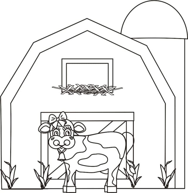 Desenho Vaca e Celeiro para Colorir e Pintar