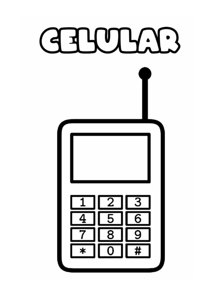 Desenho de Celular na Mesa para Imprimir e Pintar