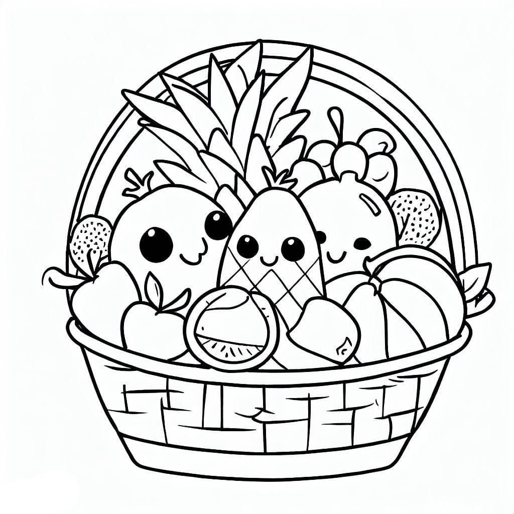 Desenho de Adorável Cesta de Frutas para Colorir