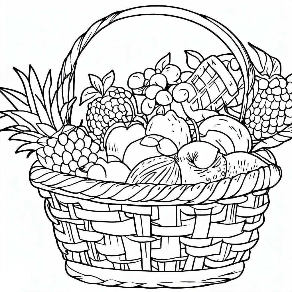 Desenho de Cesta de Frutas Perfeita para Colorir