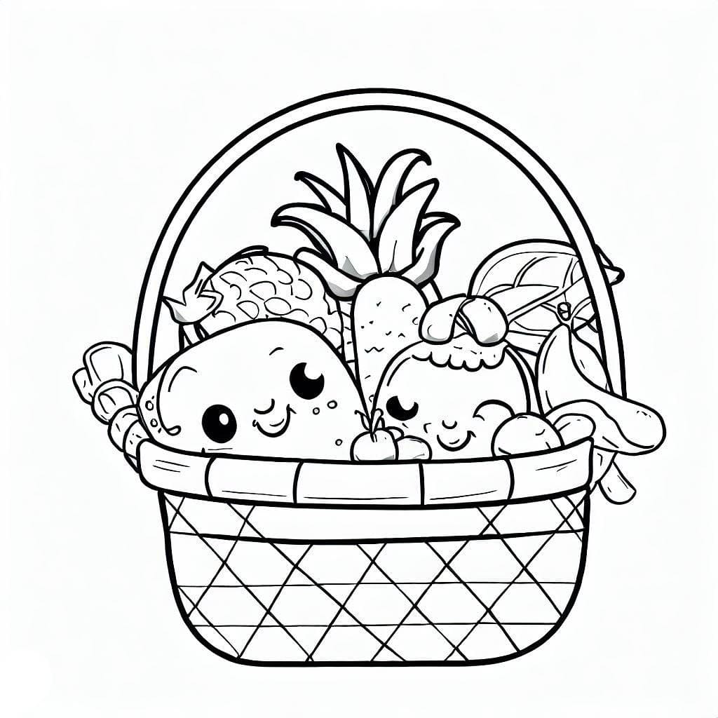 Desenhos de Cesta de Frutas para Colorir
