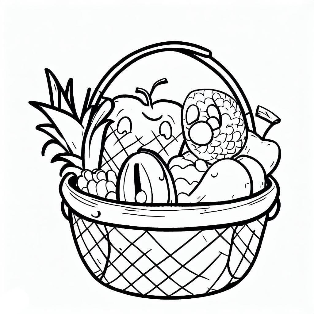 Desenho de uma Cesta de Frutas para Colorir