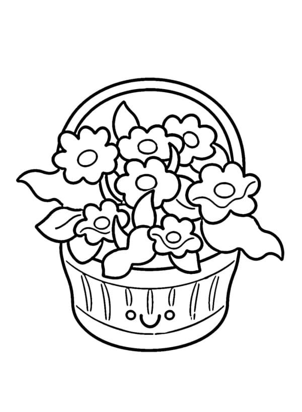 Desenho de Cesta de Flores Adorável para Colorir e Pintar
