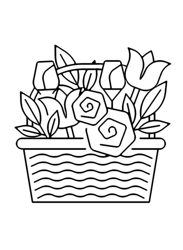 Desenho de Cesta de Flores Brilhantes para Colorir e Pintar