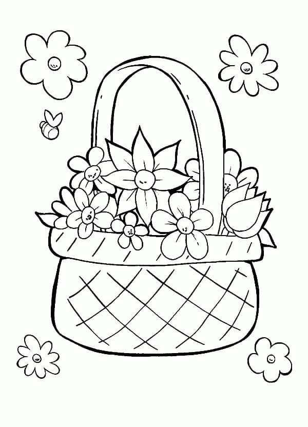 Desenho de Cesta de Flores em Pdf para Colorir e Pintar
