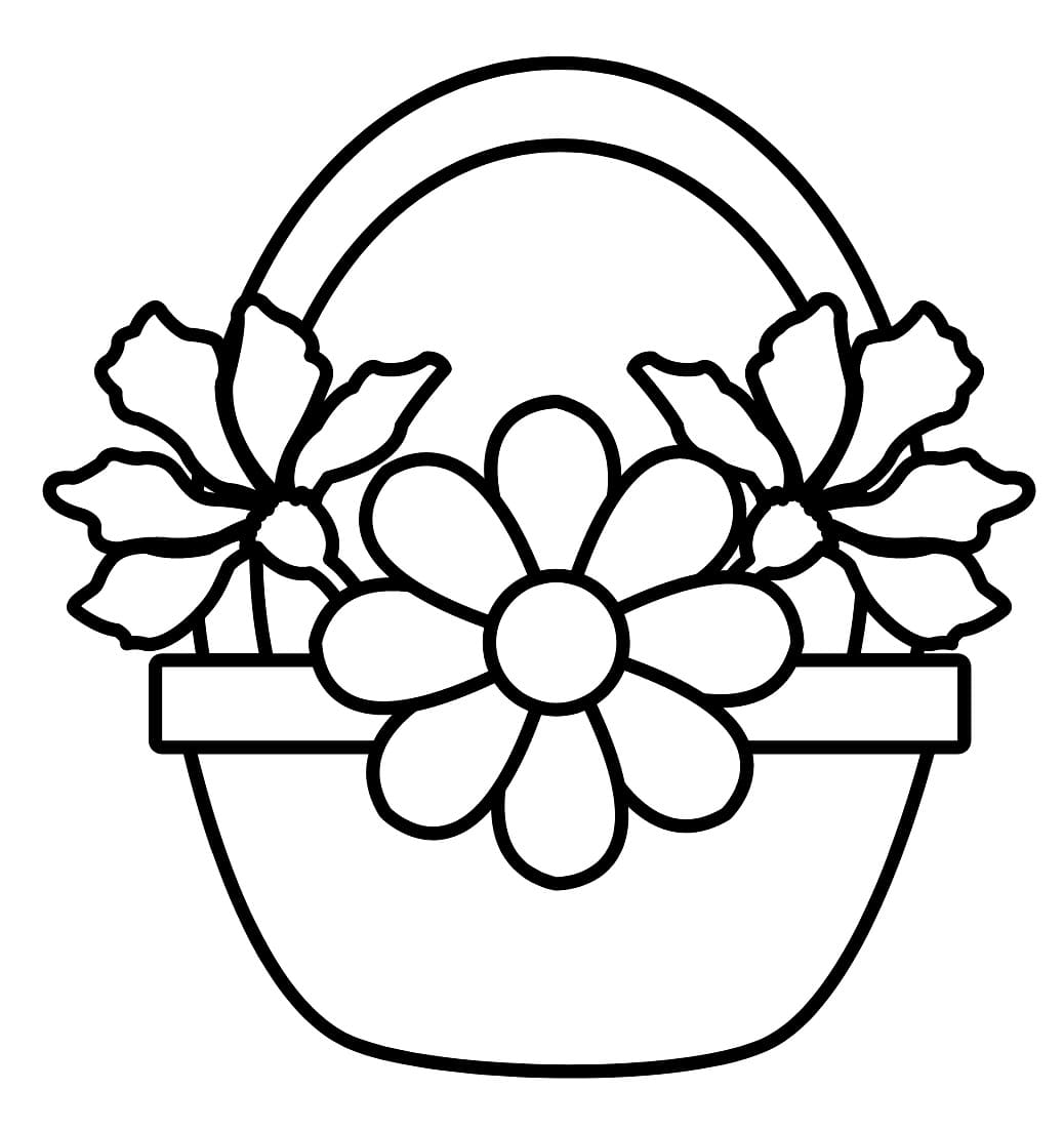 Desenho de Cesta de Flores Fácil para Colorir e Pintar