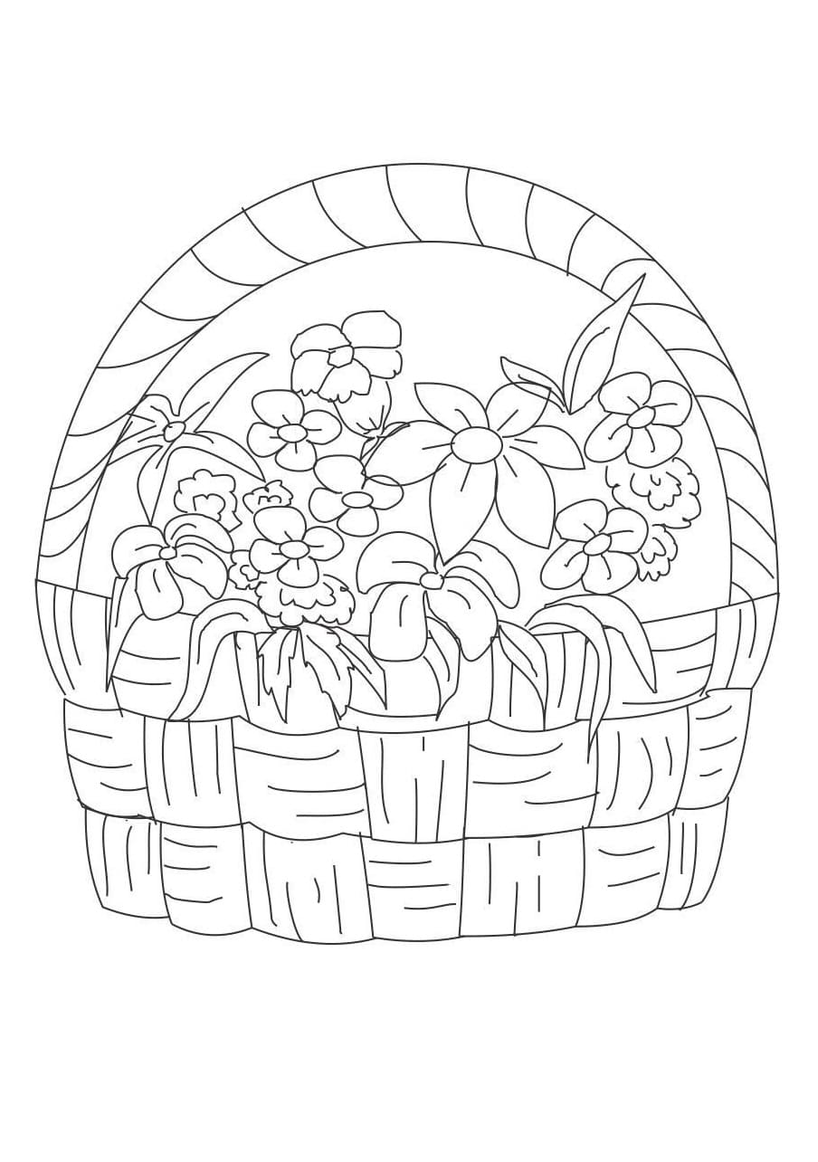 Desenho de Cesta de Flores Imprimivel para Colorir e Pintar