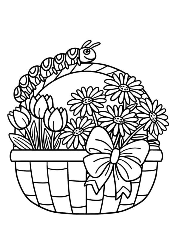 Desenho de Cesta de Flores Incrível para Colorir e Pintar