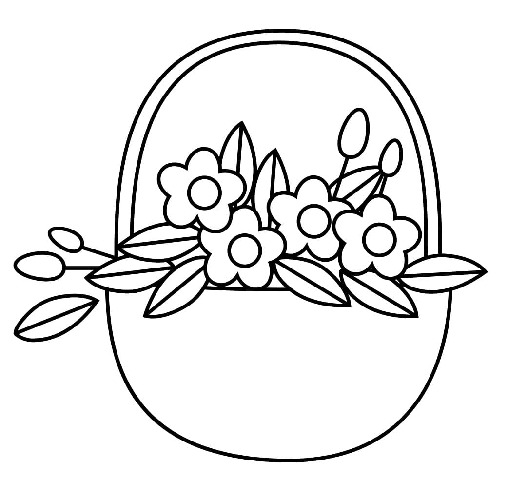 Desenho de Imagem de Cesta de Flores para Colorir e Pintar