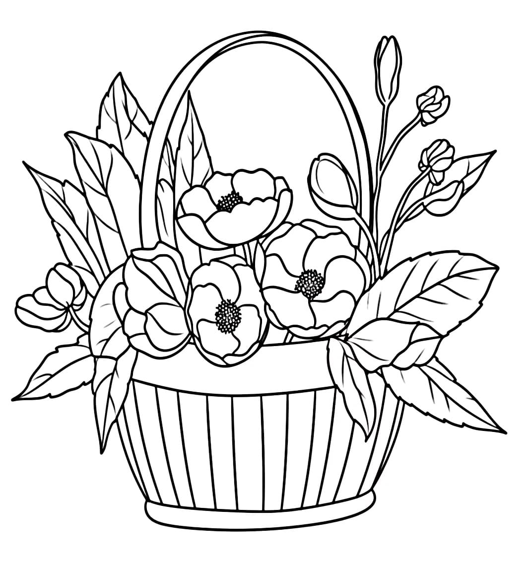 Desenho de uma Cesta de Flores para Colorir e Pintar