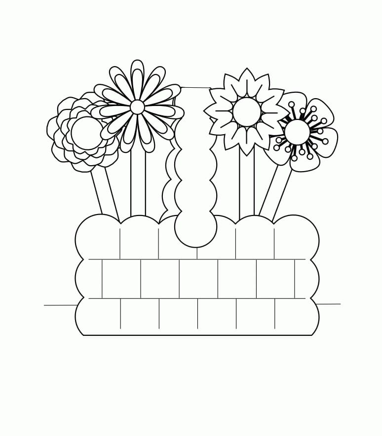 Desenho Simples de Cesta de Flores em Pdf para Colorir e Pintar