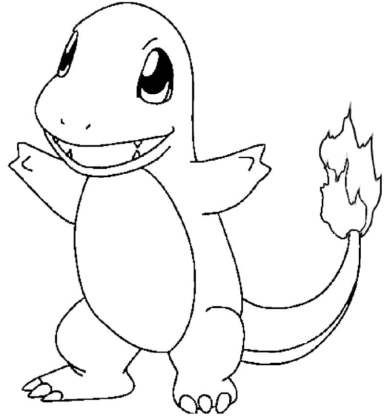 Desenho de Charmander Pokemon com Cauda para Colorir e Pintar