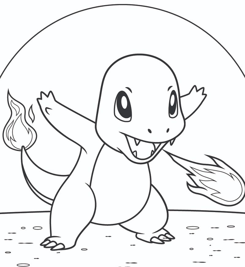 Desenho de Charmander Pokemon com Chamá Imprimivel Download e Pintar