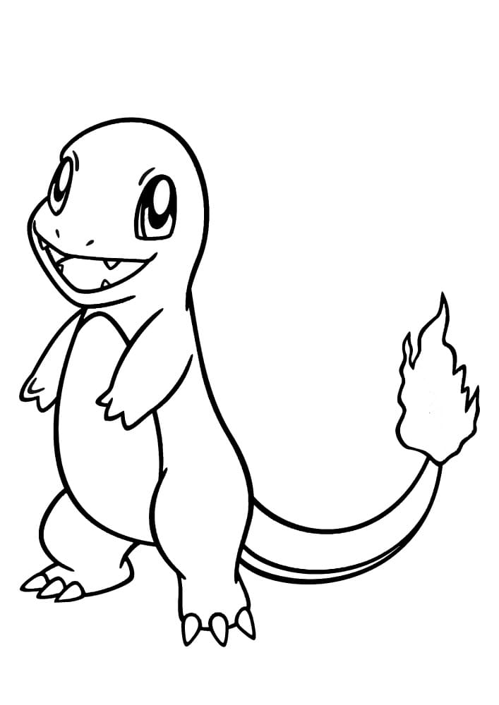 Desenho de Charmander Pokemon com Fogo para Imprimir e Pintar