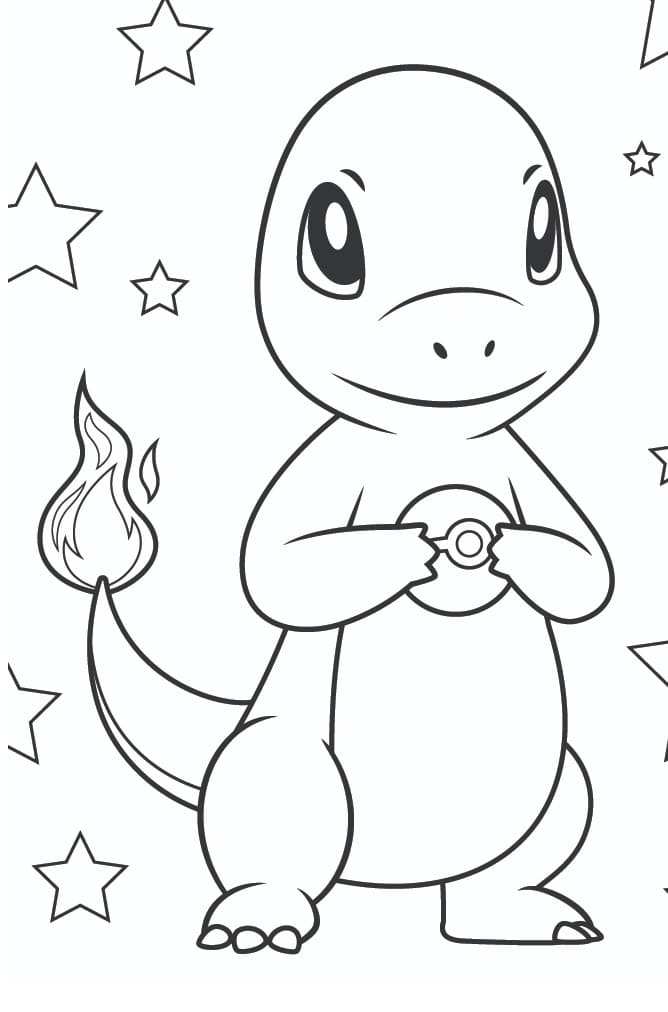 Desenho de Charmander Pokemon no Cenário para Colorir Pdf e Pintar