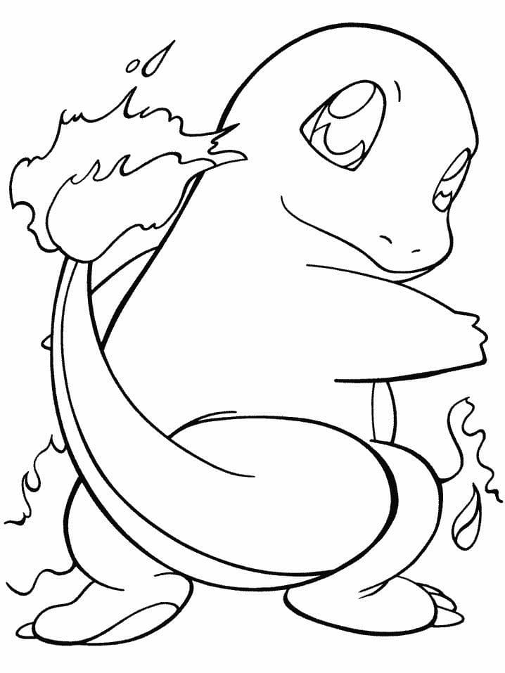 Desenho de Charmander Pokemon Sentado para Pintar Grátis