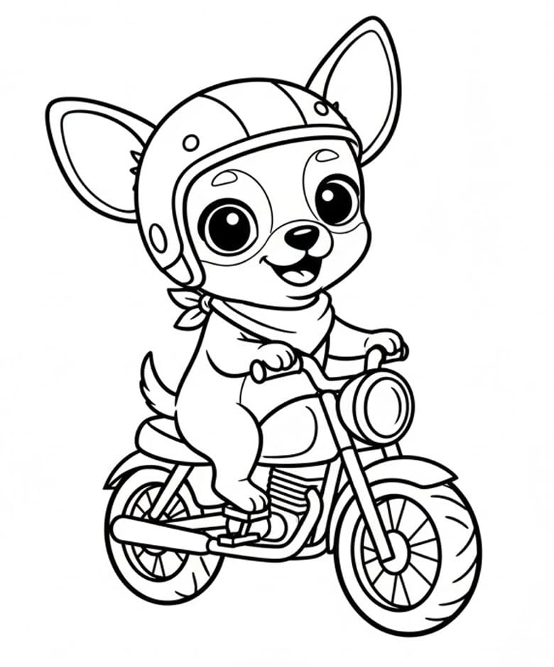 Desenho de Chihuahua Anda de Moto para Colorir