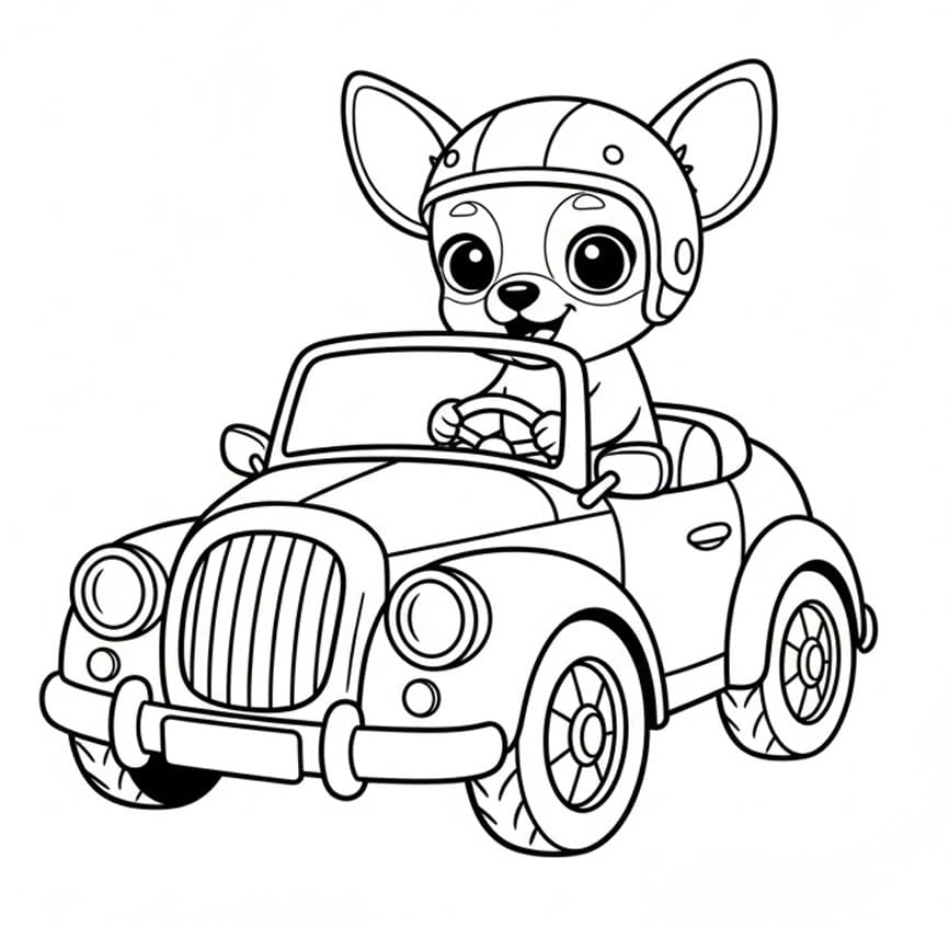 Desenho de Chihuahua Dirigindo o Carro para Colorir
