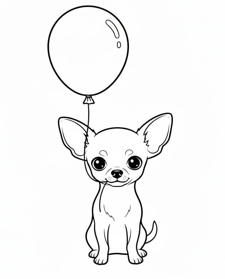 Desenho de Chihuahua com Balão para Colorir