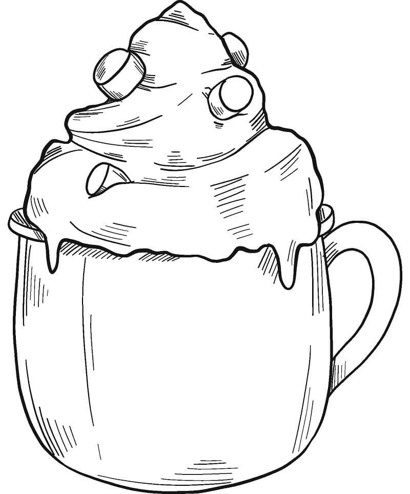 Desenho de Chocolate Quente na Mesa para Colorir e Pintar