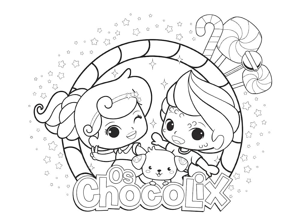 Desenho de Chocolyne e Chocomark os Chocolix para Colorir