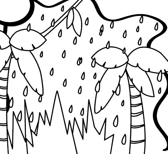 Desenho Chuva na Floresta para Colorir