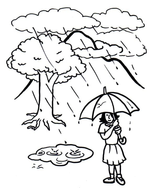 Desenho de Menina na Chuva para Colorir
