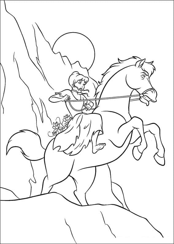 Desenho de Cinderela Andando a Cavalo para Colorir e Pintar