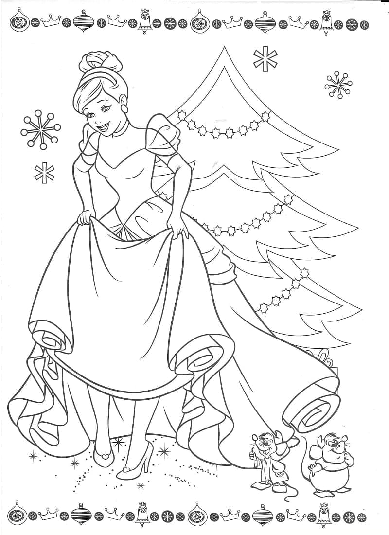 Desenho de Cinderela no Natal para Colorir e Pintar