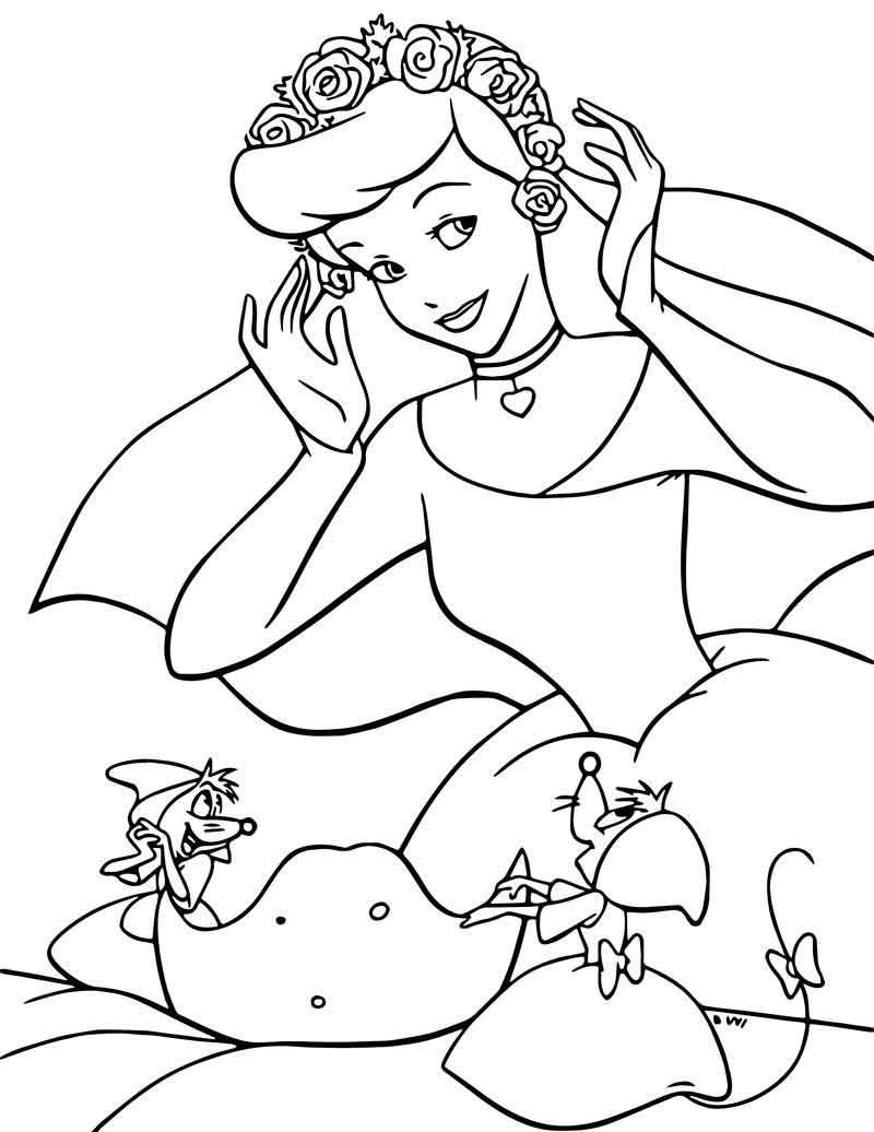 Desenho de Cinderela com Pássaro para Imprimir e Pintar