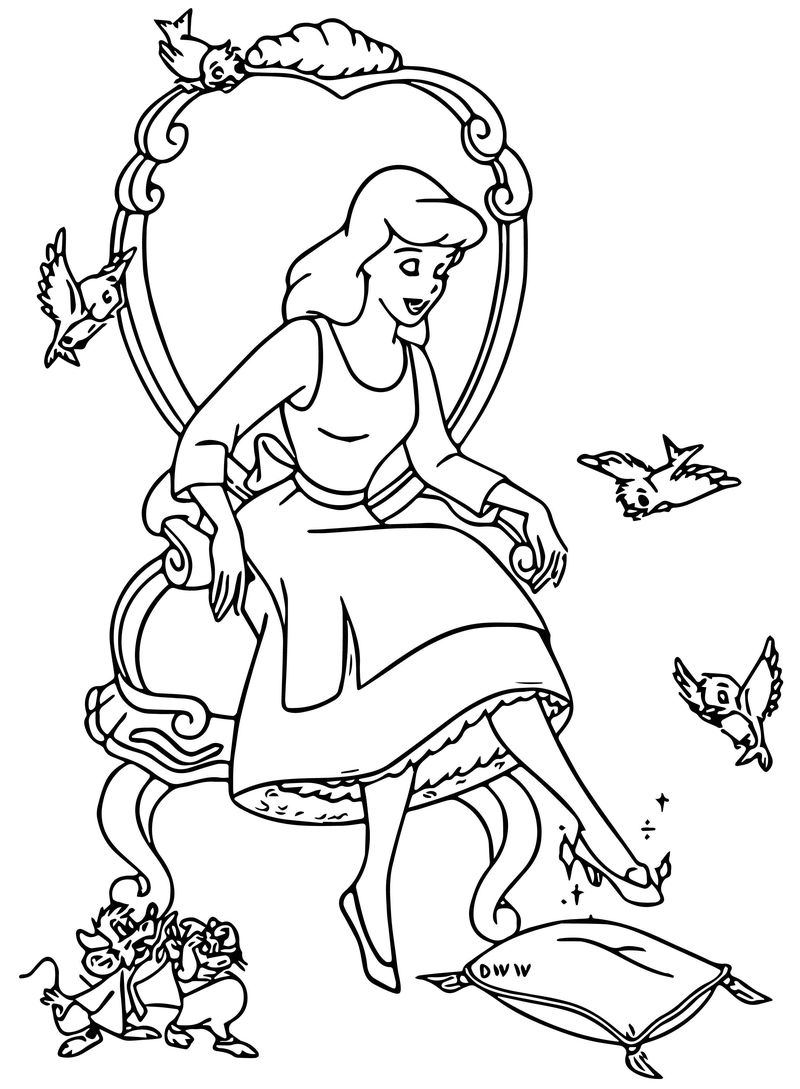 Desenho de Cinderela no Jardim para Colorir e Pintar