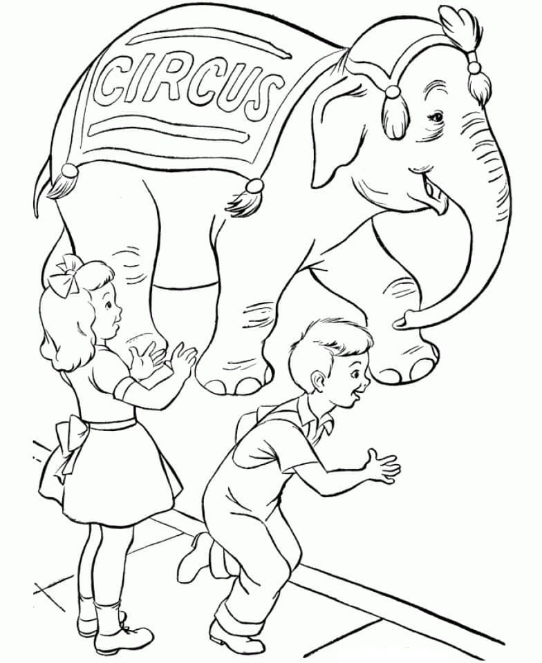 Desenho de Circo com Animais para Colorir e Pintar