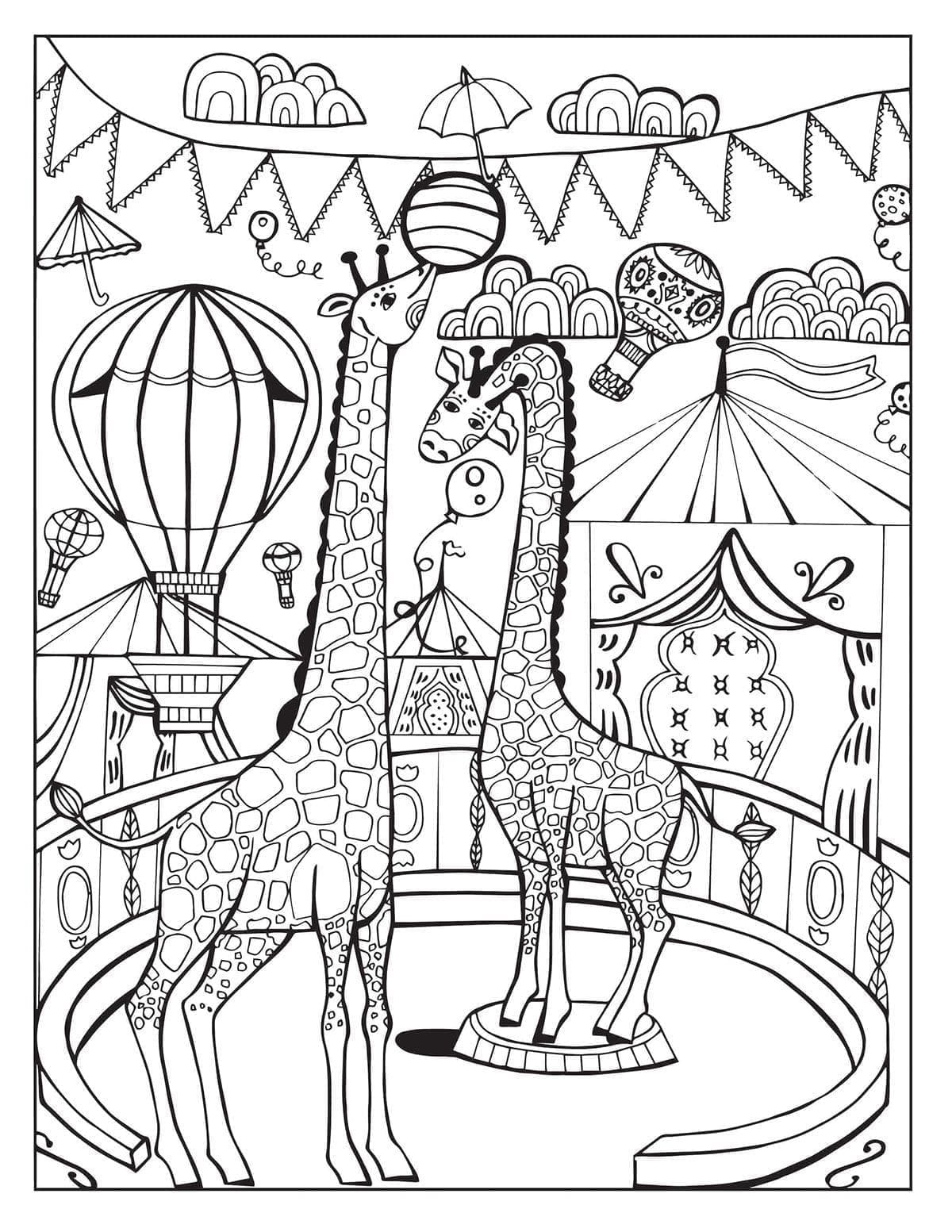 Desenho de Girafas de Circo para Colorir e Pintar