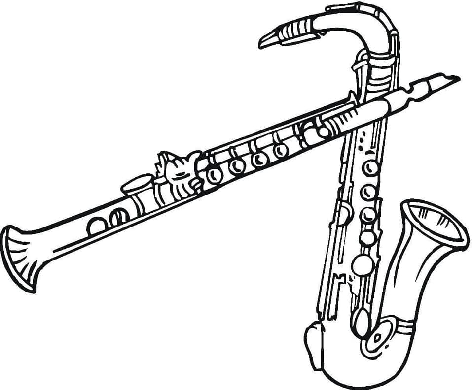 Desenho de Clarinete e Saxofone para Colorir e Pintar