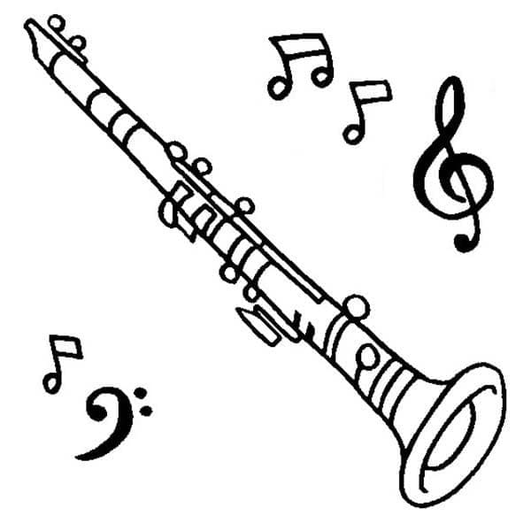 Desenho de Clarinete Musical para Colorir e Pintar