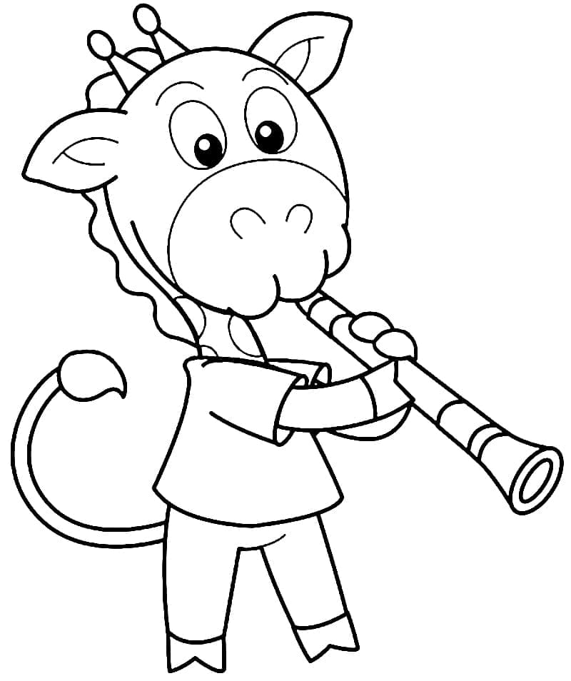 Desenho de Girafa Tocando Clarinete para Colorir e Pintar