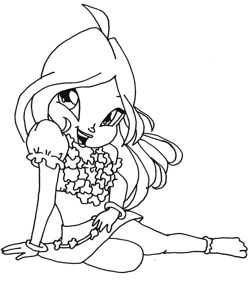 Desenho de Flora da Clube Winx com Asas para Imprimir e Pintar