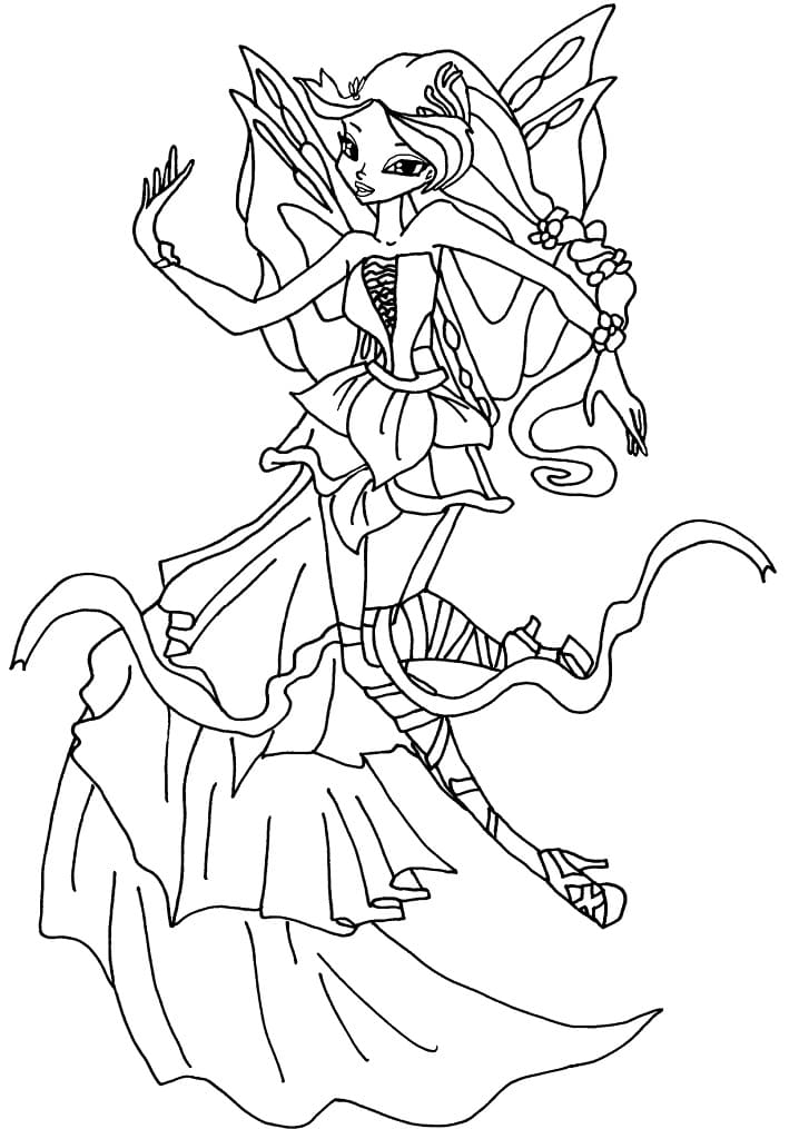 Desenho de Flora da Clube Winx Transformada para Colorir e Pintar