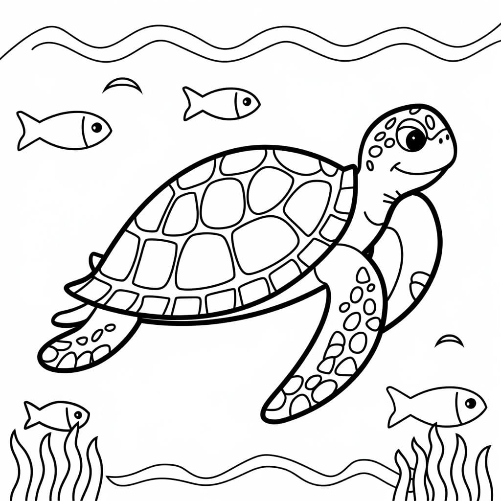 Desenho de Tartaruga Marinha Animada para Colorir e Pintar