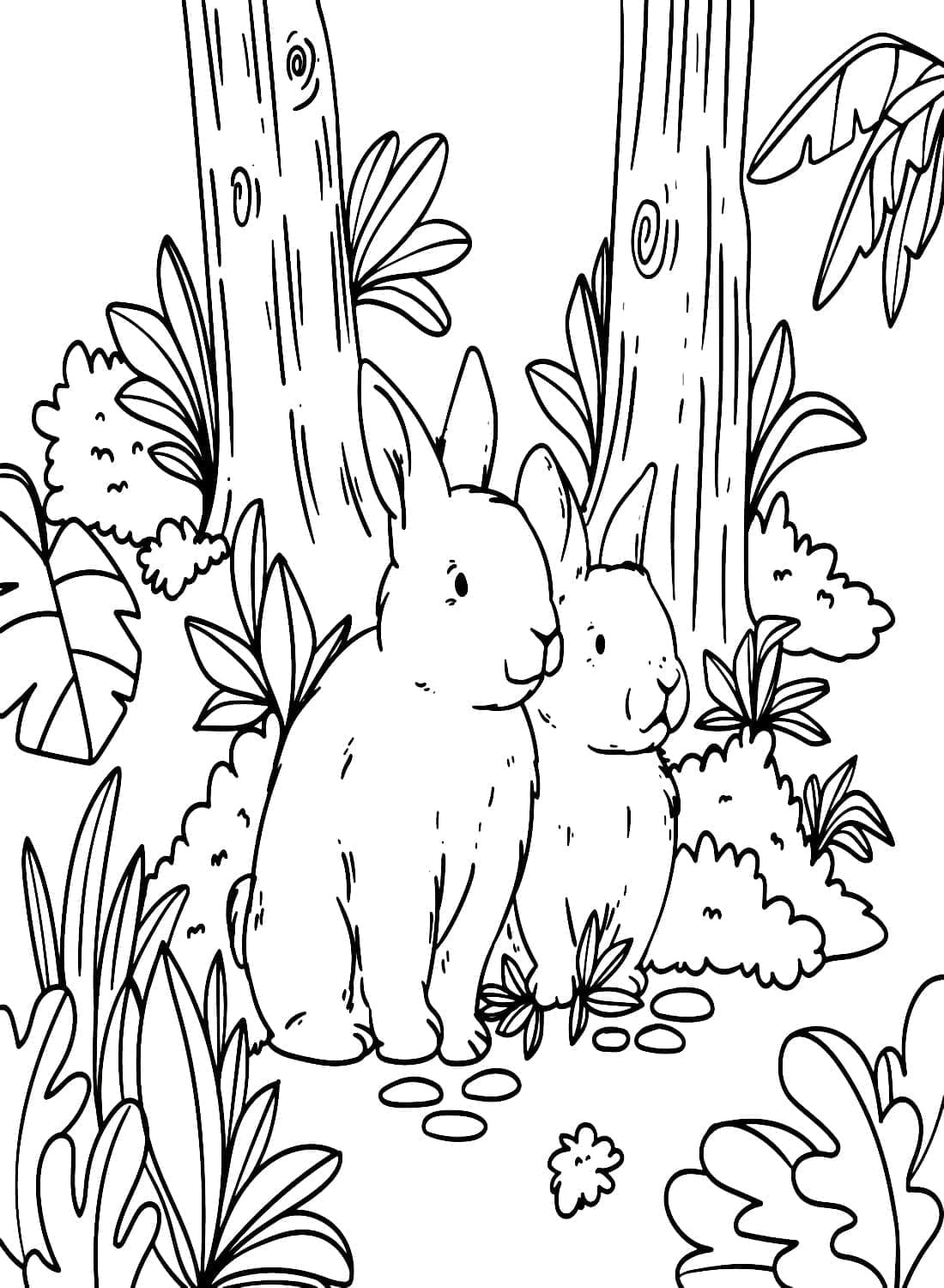 Desenho de Casal de Coelhos para Colorir e Pintar