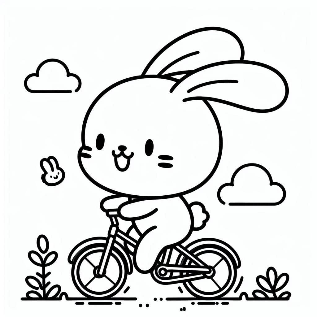 Desenho de Coelho Fofo em uma Bicicleta para Colorir e Pintar