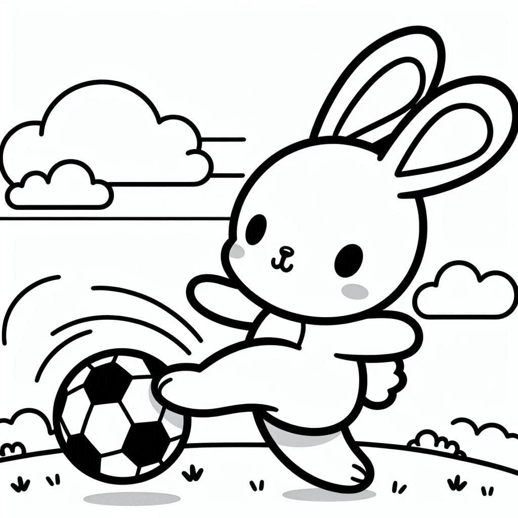Desenho de Coelho Jogando Futebol para Colorir e Pintar