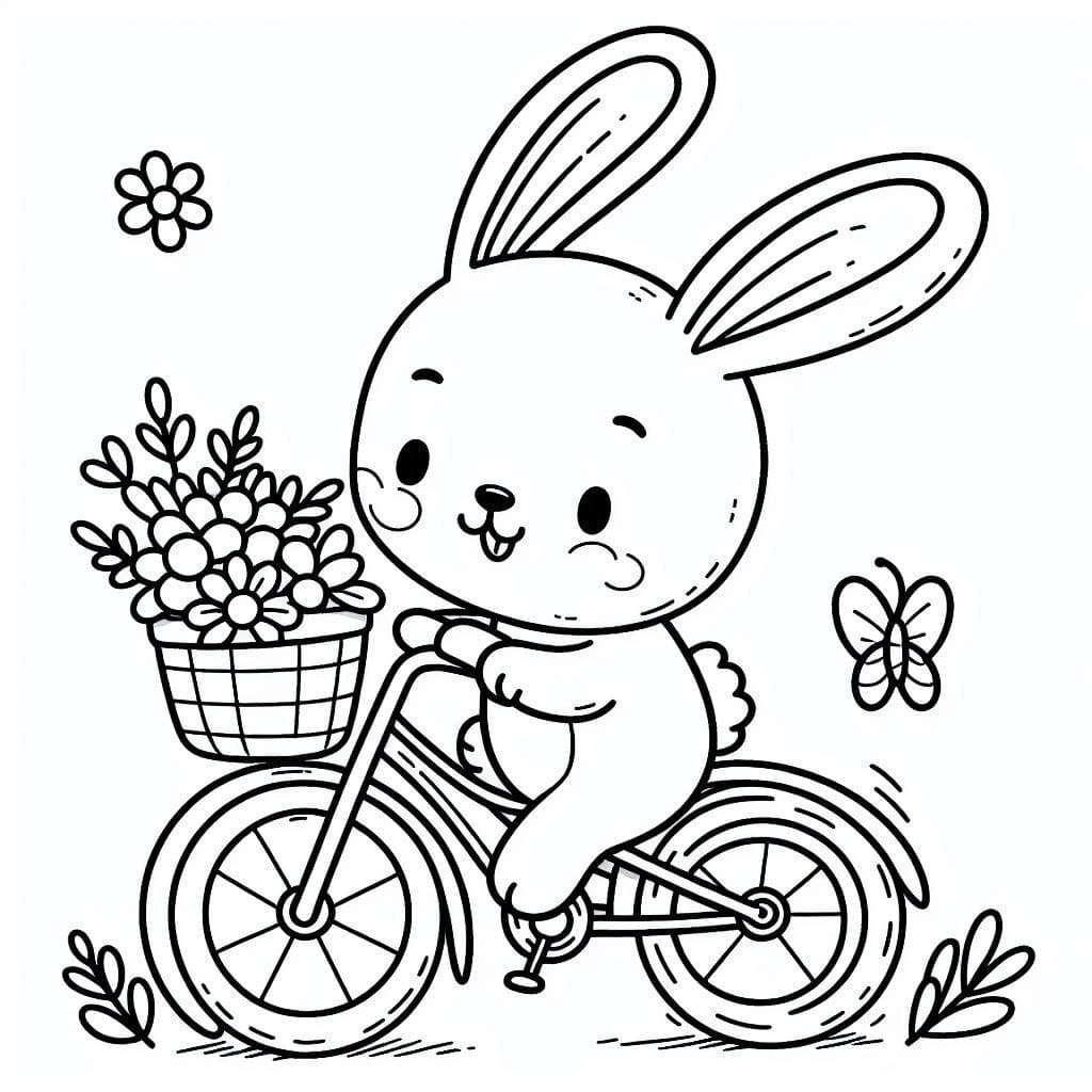 Desenho de Coelho em uma Bicicleta para Colorir e Pintar