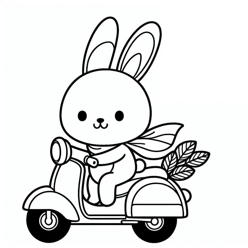 Desenho de Coelho em uma Moto para Colorir e Pintar