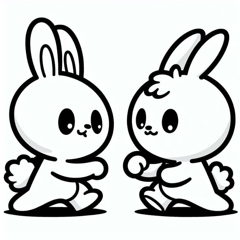 Desenho de Coelhos Estão Brigando para Colorir e Pintar