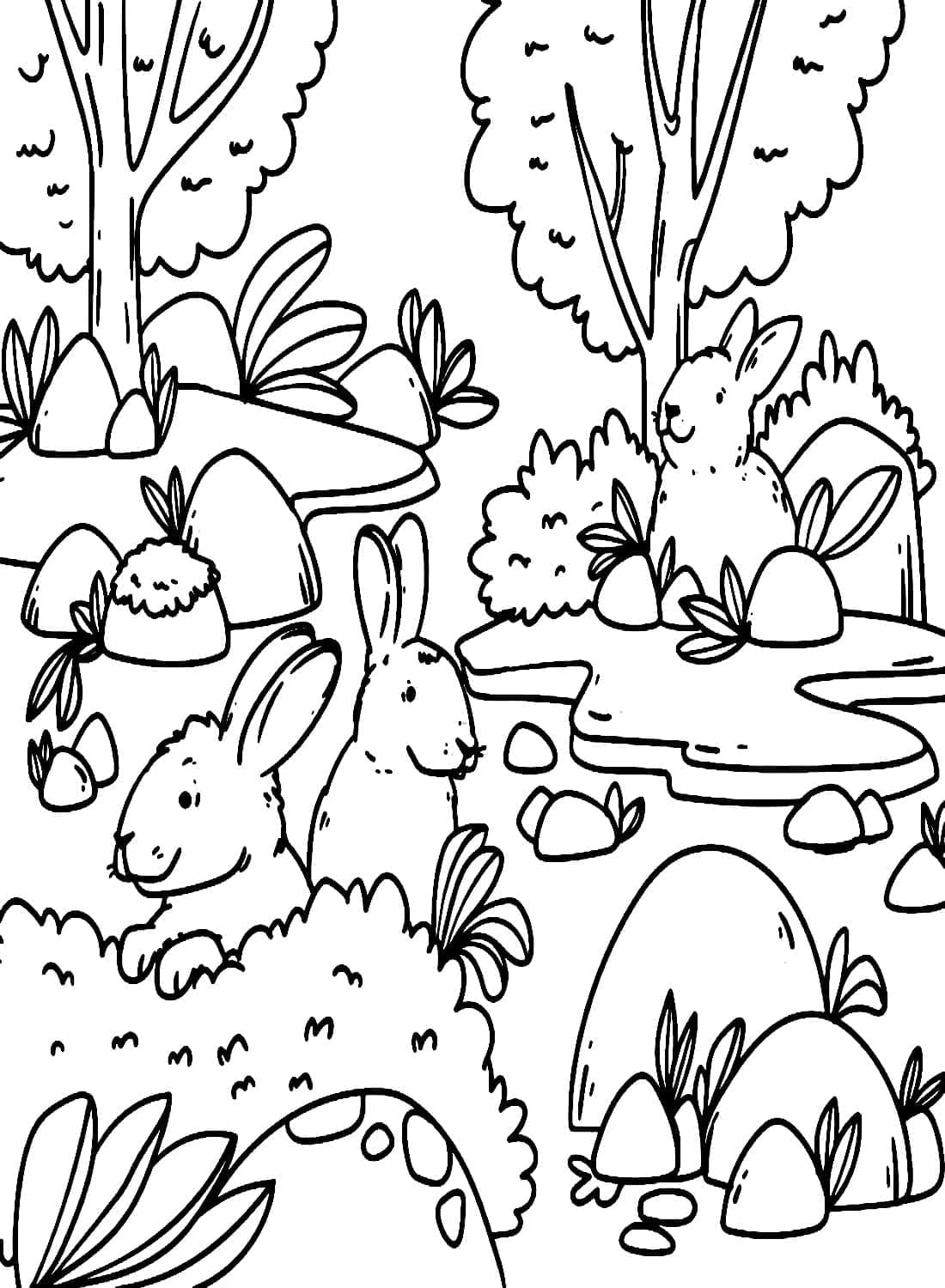 Desenho de Coelhos para Colorir e Pintar