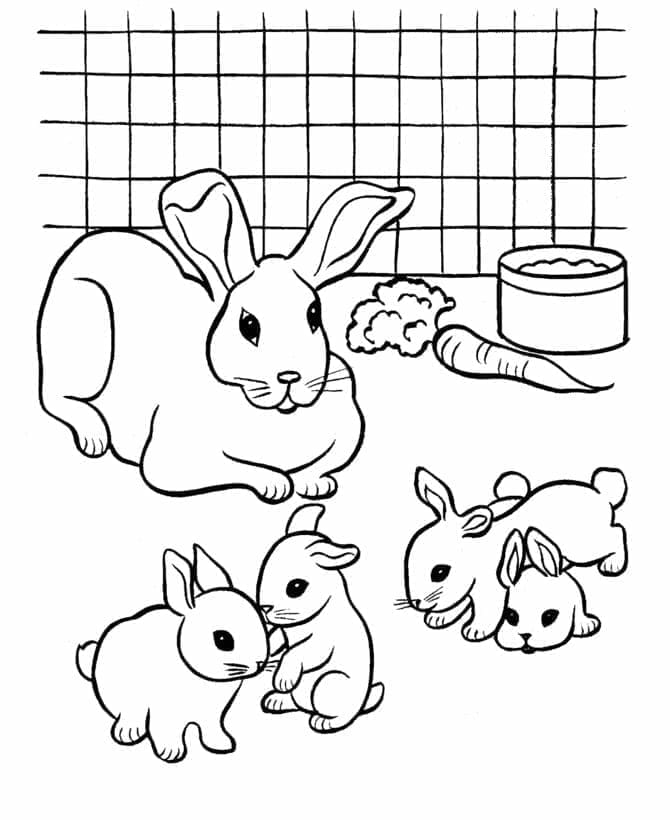 Desenho de Família de Coelhos para Colorir e Pintar